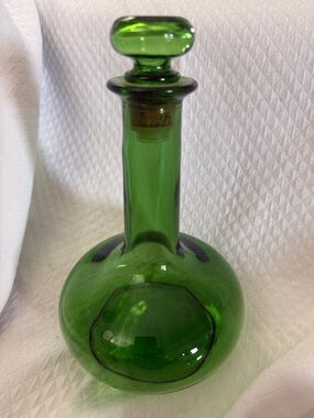 Vintage L.J. McGuinness & Co. Ltd. Green Glass Decanter Bottle with stopper.
